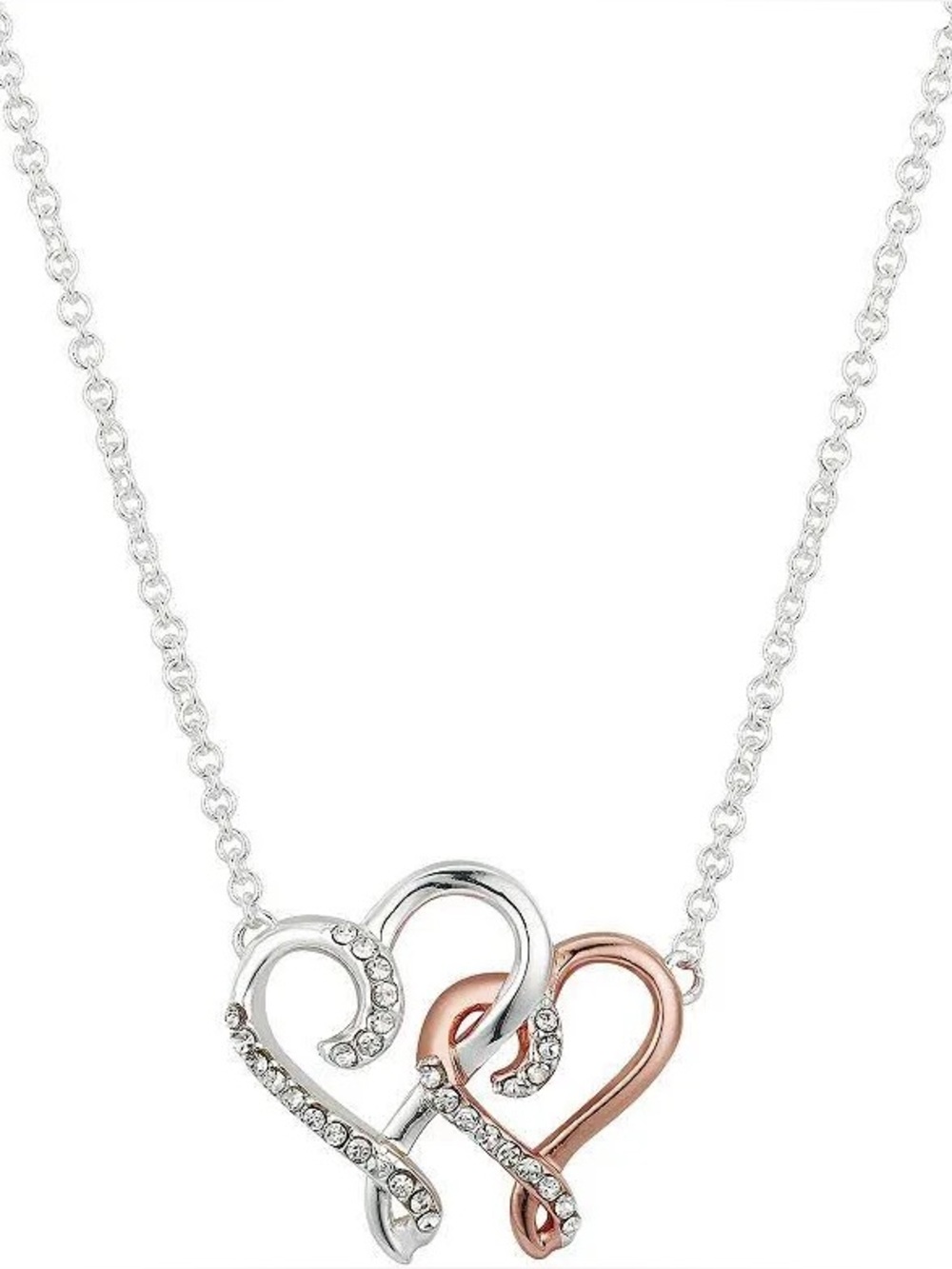 Brilliance Two-Tone Double Heart Necklace with Crystal Accents